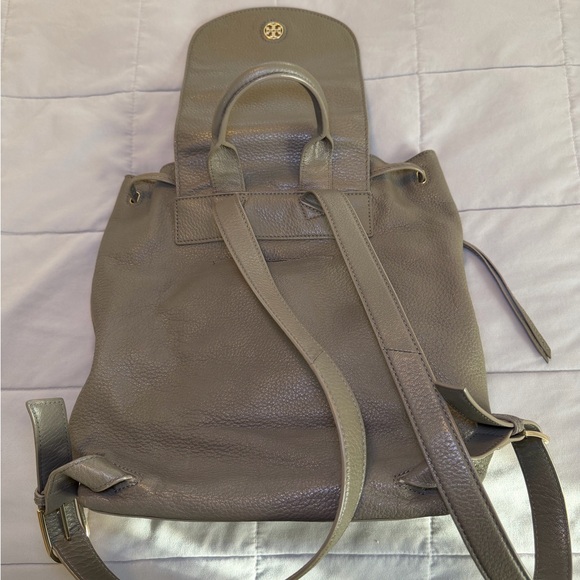 Tory Burch Pebbled Leather Backpack in Gray with Gold Logo main image 5
